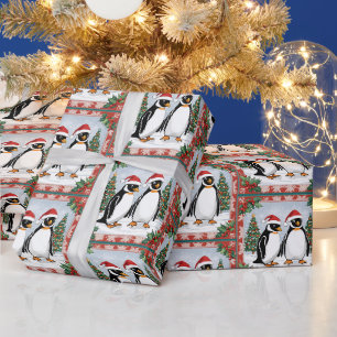 Weihnachtspinguine und Weihnachtsbaum Geschenkpapier
