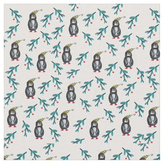 Weihnachtspinguine Wasserfarbe Stoff (Nahaufnahme)