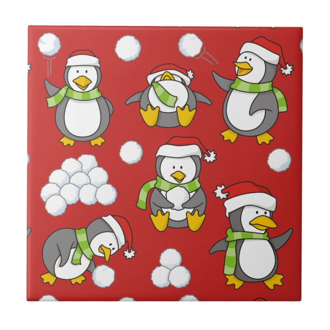 Weihnachtspinguinhintergrund Fliese (Vorderseite)