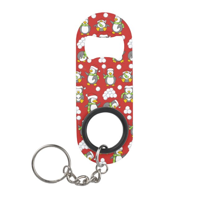 Weihnachtspinguinhintergrund Mini Flaschenöffner (Vorderseite)