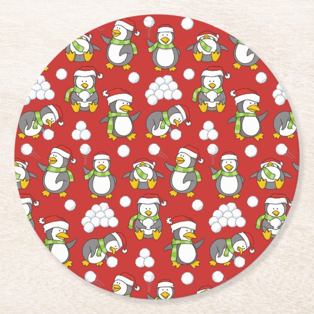 Weihnachtspinguinhintergrund Runder Pappuntersetzer (Vorderseite)