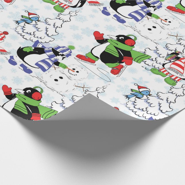 Weihnachtspinguiteis-Skaten Geschenkpapier (Ecke)
