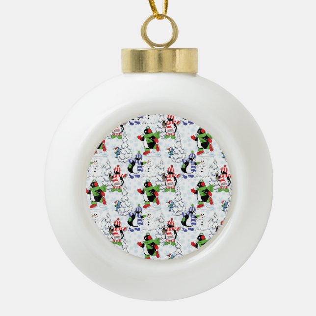 Weihnachtspinguiteis-Skaten Keramik Kugel-Ornament (Vorderseite)