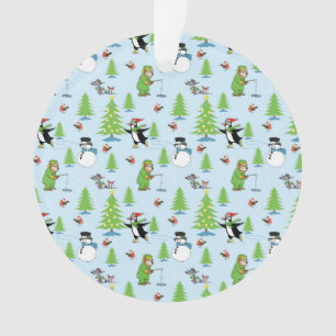 Weihnachtspinguiteis Skaten und Bärenfischer Ornament