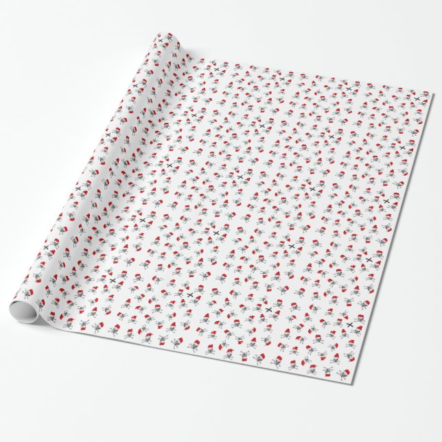 Weihnachtspiraten-Schädel auf Weiß Geschenkpapier (Ungerollt)