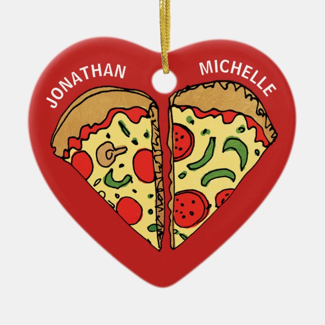 Weihnachtspizza Funny Couple Monogram Names Keramik Ornament (Vorne)