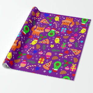 Weihnachtspizzas Cick Vogel avocado lila Geschenkpapier