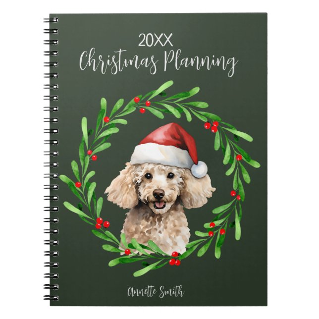 Weihnachtsplaner Dog Poodle Standard Mini Pup Notizblock (Vorderseite)