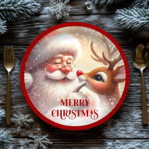Weihnachtsplatten Santa und Rudolph zum Spielen Pappteller