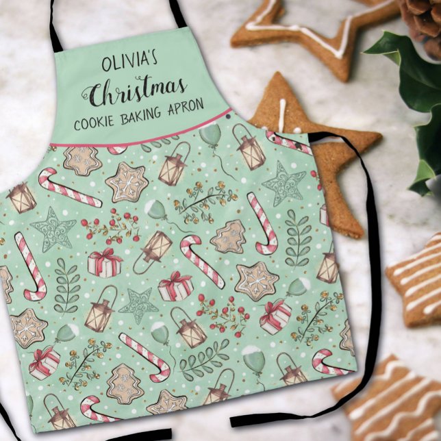 Weihnachtsplätzchen-Backen Grün Name Schürze (Von Creator hochgeladen)