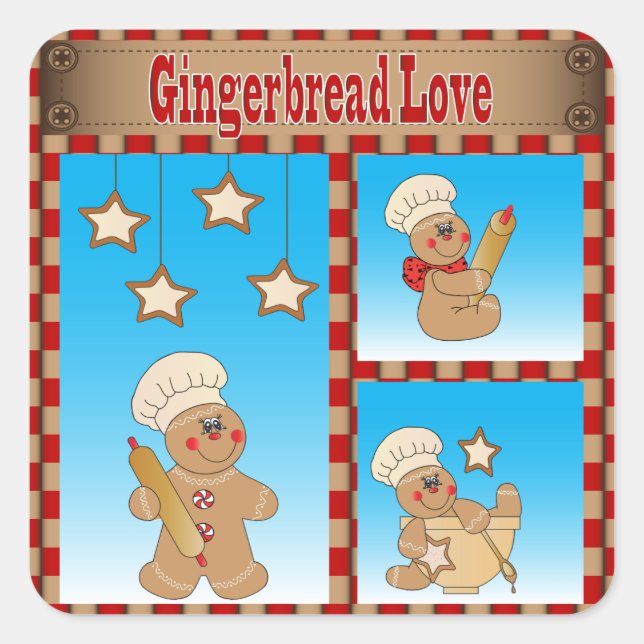 Weihnachtsplätzchen-Lebkuchen-Männer Quadratischer Aufkleber (Vorderseite)