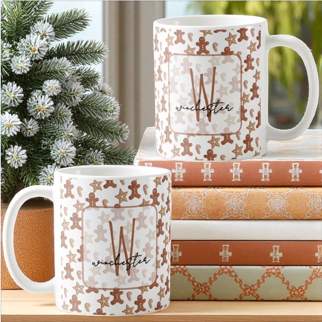 Weihnachtsplätzchen Lebkuchenmann, Stern, Zuckerst Kaffeetasse (Template text on both sides of the mug design.)
