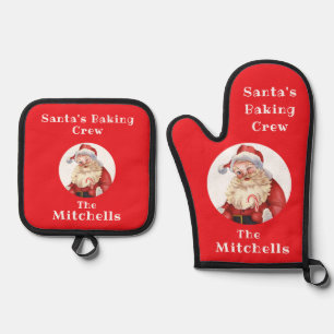 Weihnachtsplätzchen Retro Santas Backcrew Ofenhandschuh & Topflappen-Set