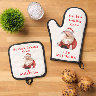 Weihnachtsplätzchen-Santa-Back-Team Ofenhandschuh & Topflappen-Set