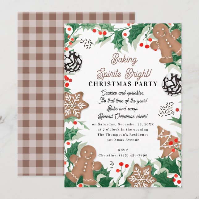 Weihnachtsplätzchen-Tausch-Backen Spirits Bright Einladung (Vorne/Hinten)