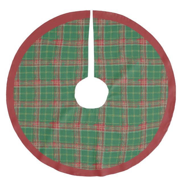 Weihnachtsplüsch Rot auf Grün Polyester Weihnachtsbaumdecke (Vorderseite)