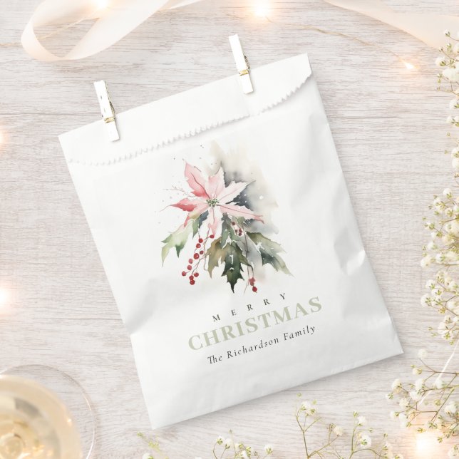 Weihnachtspoinsettia Berries Folies Wasserfarbe Geschenktütchen (Ausgeschnitten)