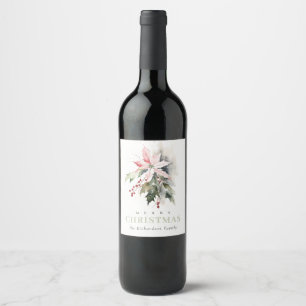 Weihnachtspoinsettia Berries Folies Wasserfarbe Weinetikett