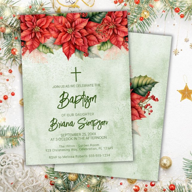 Weihnachtspoinsettia Blume Blumentaufen Einladung (Von Creator hochgeladen)