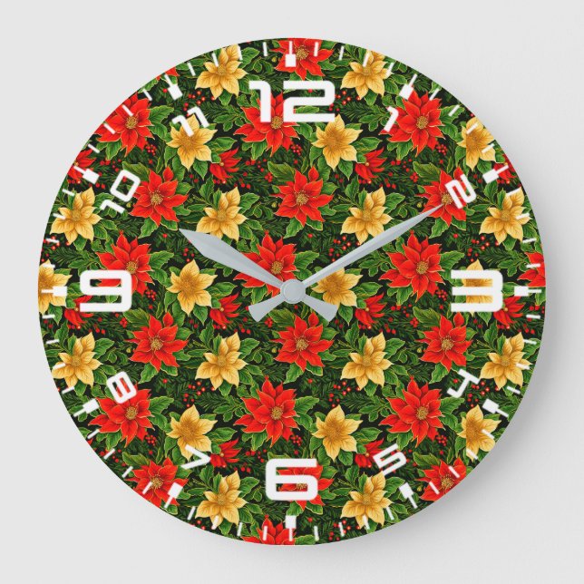 Weihnachtspoinsettia Blume Muster-86755 Große Wanduhr (Vorderseite)
