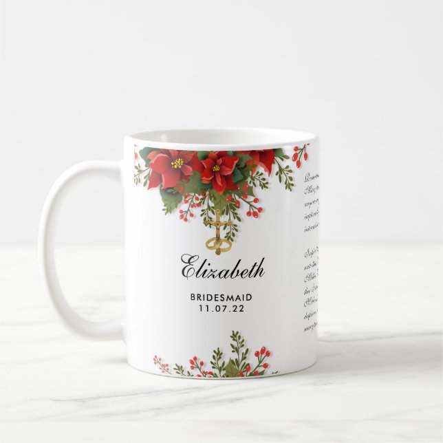 Weihnachtspoinsettia Hochzeit katholische Brautjun Kaffeetasse (Links)