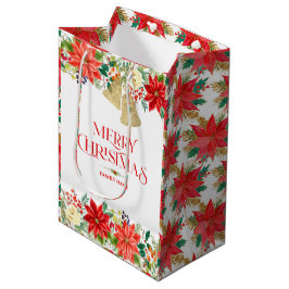 Weihnachtspoinsettia-Muster und Typografie Mittlere Geschenktüte