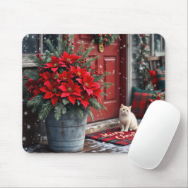 Weihnachtspoinsettias und Weiße Katze Mousepad