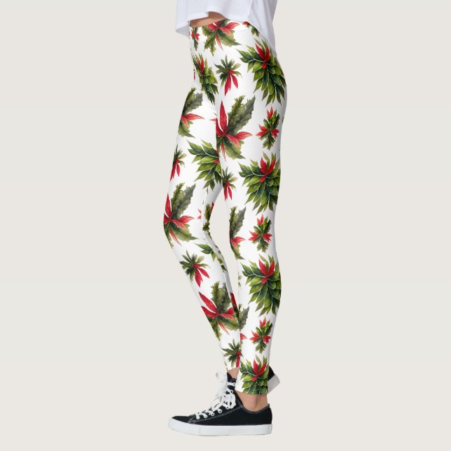 Weihnachtspoinsettie und Grünmuster Leggings (Links)