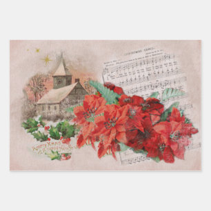 Weihnachtspoinsettien Vintage Geschenkpapier Set