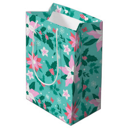 Weihnachtspoinsettienmuster Mittlere Geschenktüte
