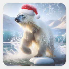 Weihnachtspolar mit Santa Cap Quadratischer Aufkleber