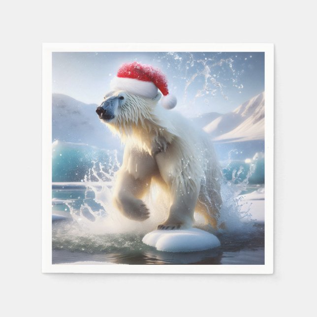 Weihnachtspolar mit Santa Cap Serviette (Vorderseite)