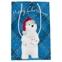 Weihnachtspolarbär auf blauem Kariert