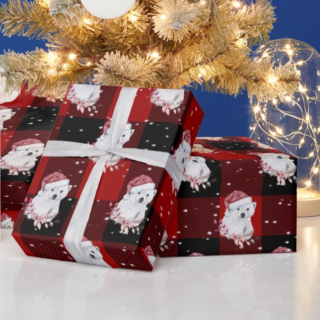 Weihnachtspolarbär auf Buffalo Kariert Geschenkpapier (Feiertage)