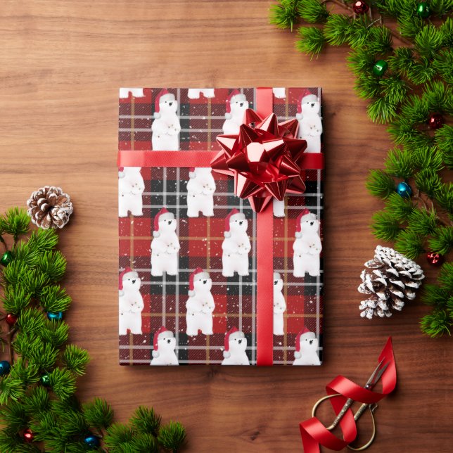 Weihnachtspolarbär auf Tartan Kariert Geschenkpapier (Feiertagsgeschenk)