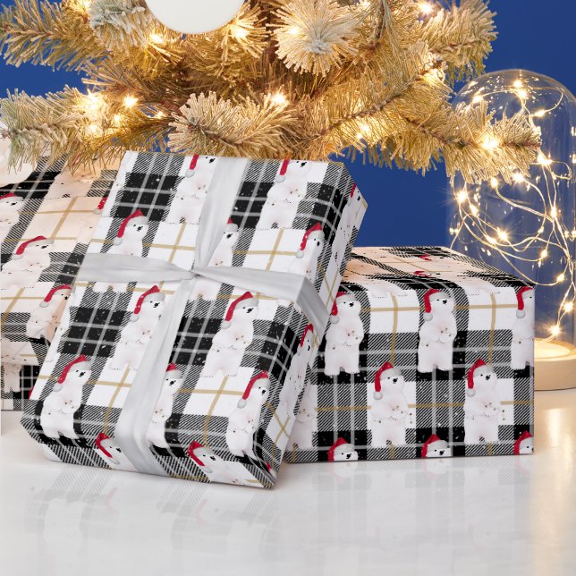 Weihnachtspolarbär auf Tartan Kariert Geschenkpapier (Feiertage)