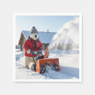 Weihnachtspolarbär, der einen Schneefräser schiebt Serviette