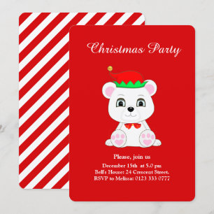 Weihnachtspolarbär-Elf auf roter Party-Einladung Einladung