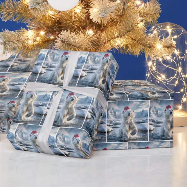 Weihnachtspolarbär in arktischem Wasser Geschenkpapier (Feiertage)