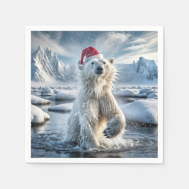 Weihnachtspolarbär in arktischem Wasser Serviette (Vorderseite)