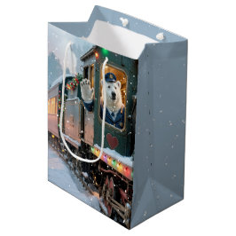 Weihnachtspolarbär in einer alten Dampflokomotive Mittlere Geschenktüte
