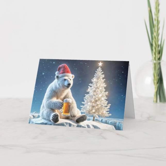 Weihnachtspolarbär mit Bier Feiertagskarte (Vorderseite)