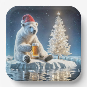 Weihnachtspolarbär mit Bier Pappteller