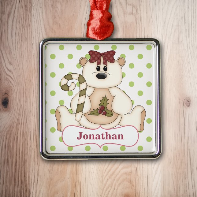 Weihnachtspolarbär Personalisiert Silbernes Ornament (Von Creator hochgeladen)