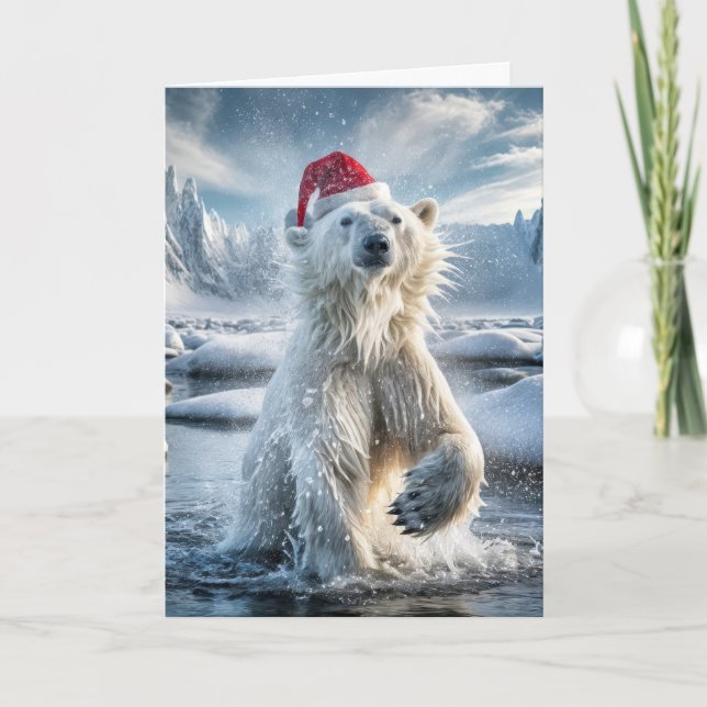 Weihnachtspolarbär stürzt in Eiswasser Karte (Vorderseite)