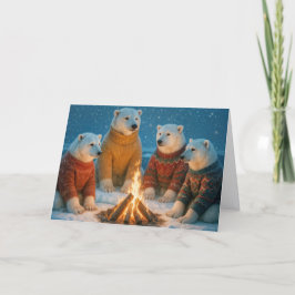 Weihnachtspolarebären um ein Lagerfeuer Karte