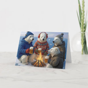 Weihnachtspolareisbären trinken um ein Lagerfeuer Feiertagskarte
