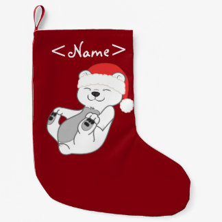 Weihnachtspolarer Bär mit roter Kleiner Weihnachtsstrumpf