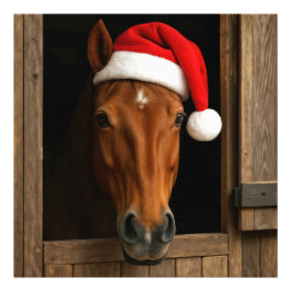 Weihnachtspony im Stallfenster Fotodruck