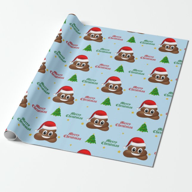 Weihnachtspoo Emoji mit Weihnachtsmannmütze Packpa Geschenkpapier (Ungerollt)